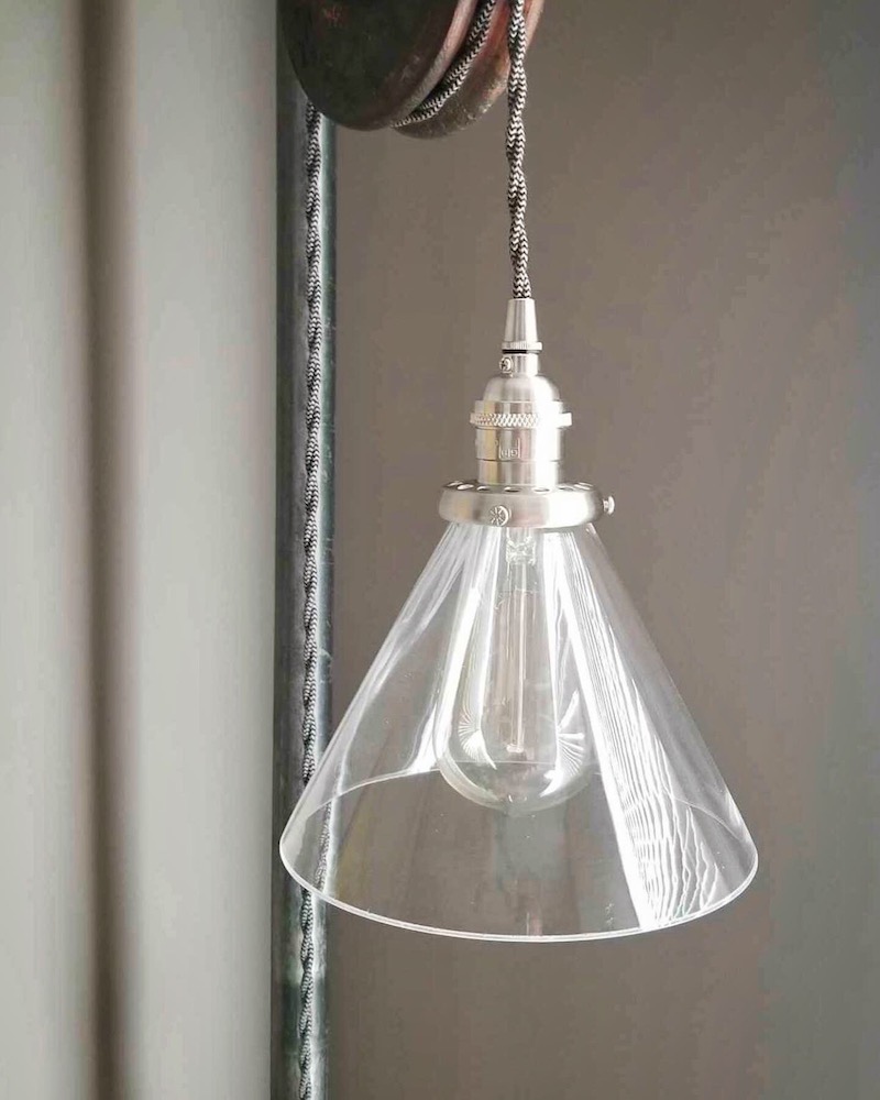 7 inch glass cone shade, vintage style kitchen, island pendants, edison bulb lighting